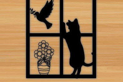 Intra απο ξύλο plywood 3mm-4mm πάχος κοπής με λέιζερ για διακόσμηση τοίχου γάτα σε παράθυρο Δίασταση 40x40 cm INTRAFABR-69975228