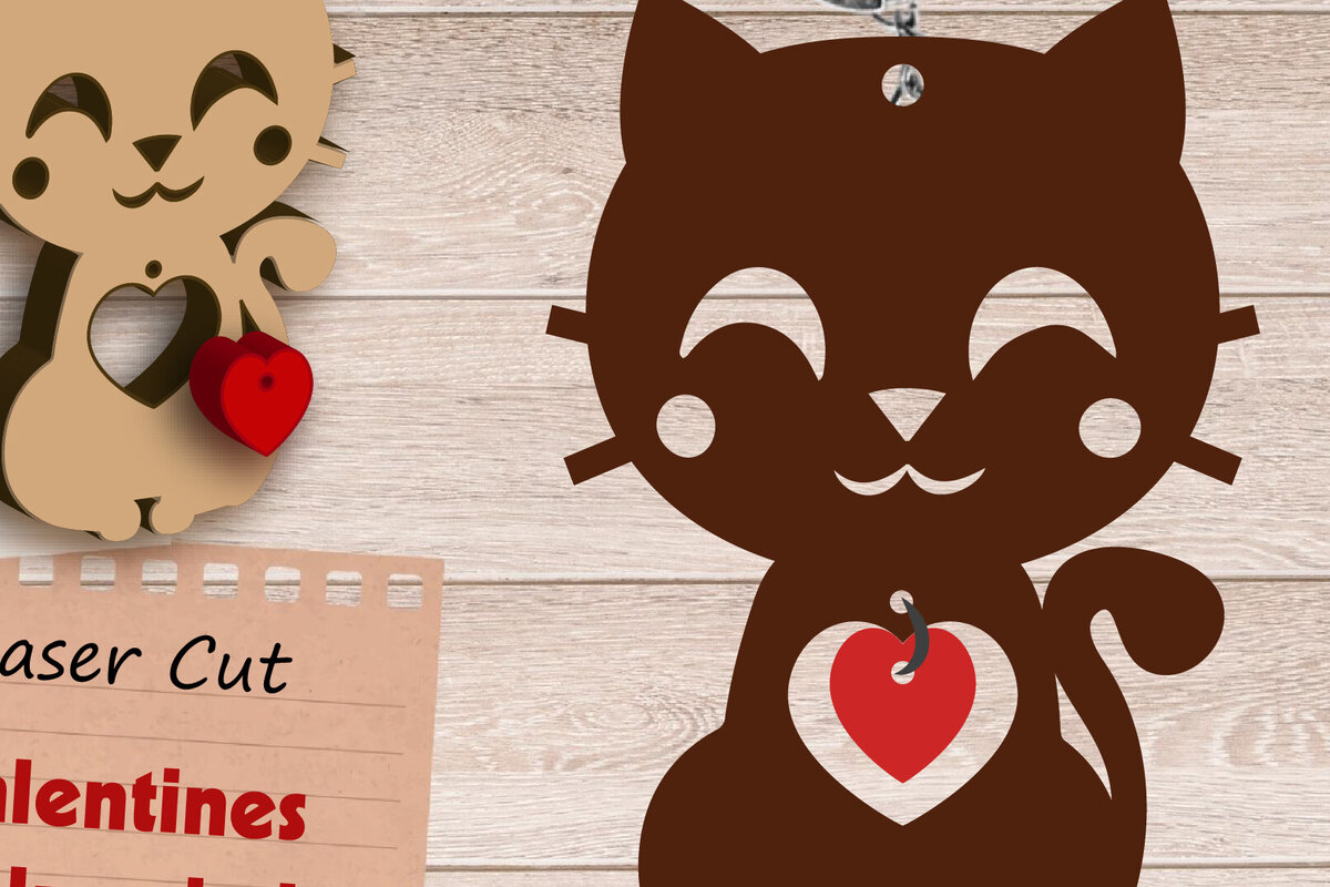 Σετ των 3 Intra απο ξύλο plywood 3mm-4mm πάχος Μπρελόκ Cat  Cut , Valentines Δίασταση 6x6 cm INTRAFABR-114539206