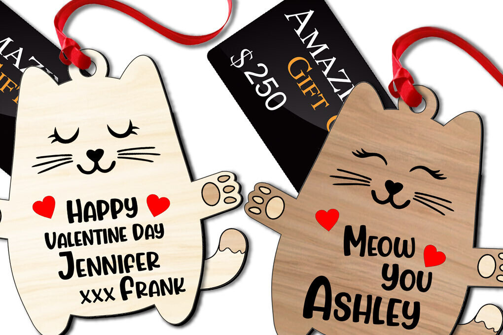 Σετ των 2 Intra απο ξύλο plywood 3mm-4mm πάχος Κάτοχος δωροκάρτας για την Ημέρα του Αγίου Βαλεντίνου Cat Kitty Δίασταση 15x15 cm INTRAFABR-113736798