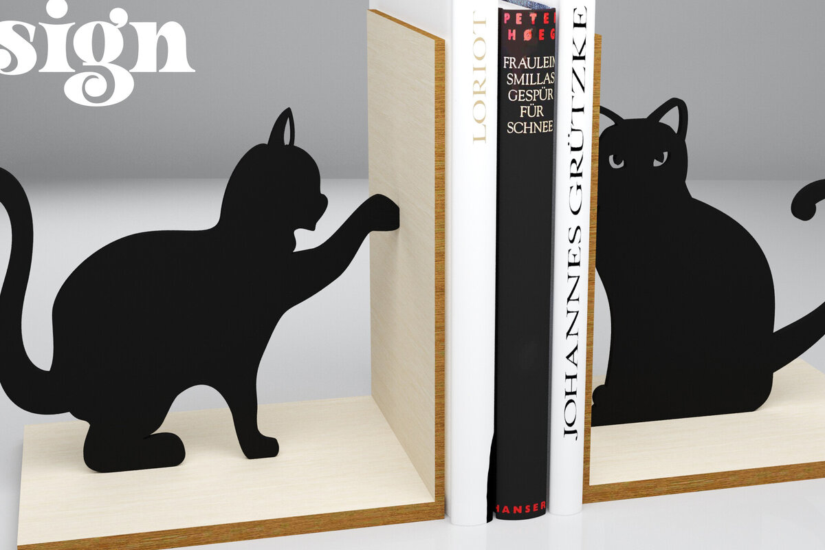 Σετ των 2 Intra απο ξύλο plywood 3mm-4mm πάχος γάτας. Bookend Δίασταση 30x20 cm INTRAFABR-82008786