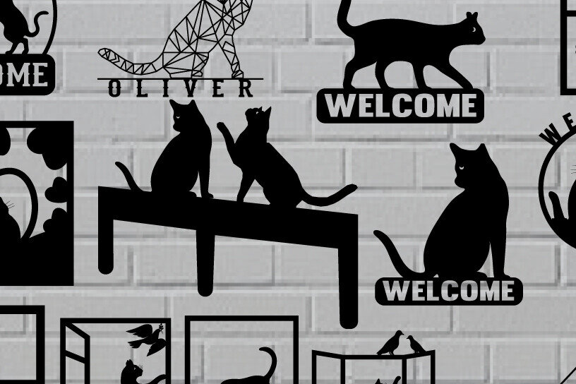 Intra απο ξύλο plywood 3mm-4mm πάχος τέχνης τοίχου με μεταλλικό κομμένο Cat  Δίασταση 40x40 cm INTRAFABR-97382485