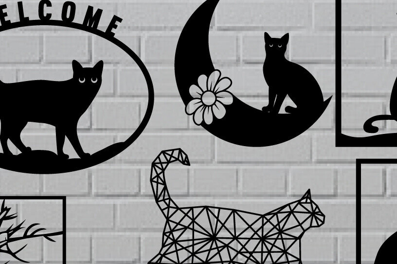 Intra απο ξύλο plywood 3mm-4mm πάχος τέχνης τοίχου με μεταλλικό κομμένο Cat  Δίασταση 40x40 cm INTRAFABR-97381556