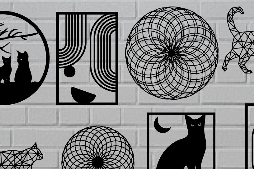 Intra απο ξύλο plywood 3mm-4mm πάχος Λίμα κοπής με λέιζερ Cat Metal Wall Art Δίασταση 40x40 cm INTRAFABR-97256769