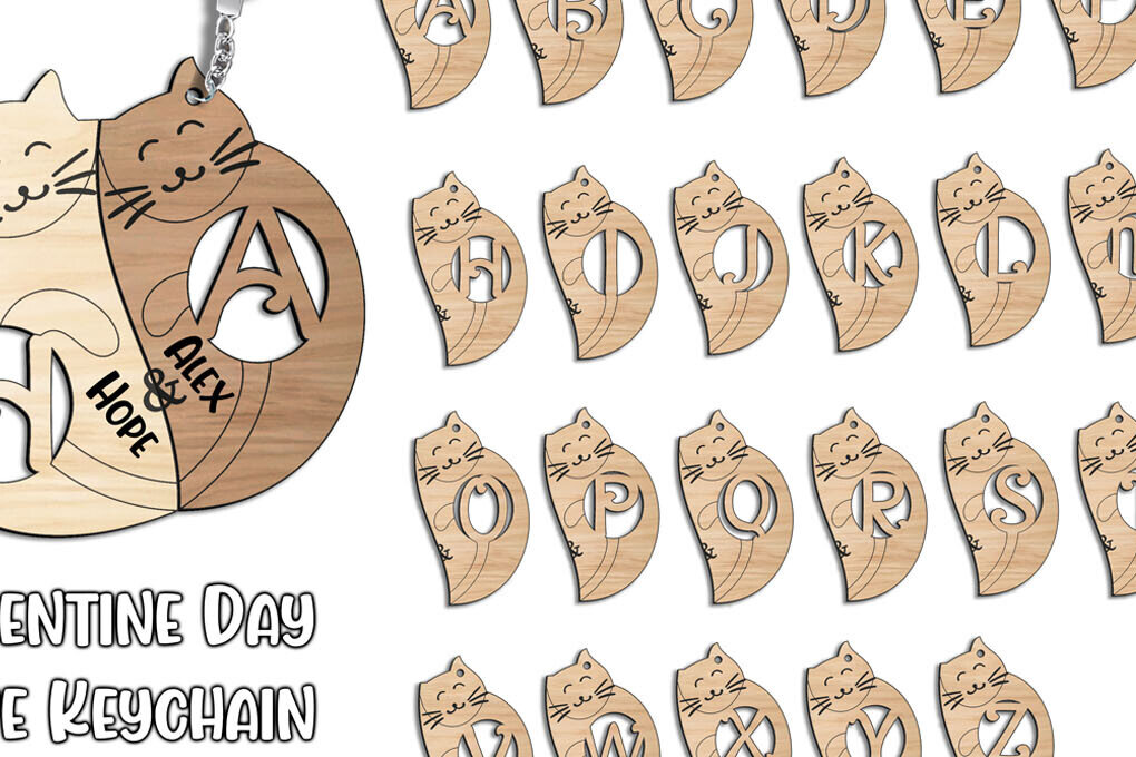 Σετ των 3 Intra απο ξύλο plywood 3mm-4mm πάχος Cat Letter H Μπρελόκ για την Ημέρα του Αγίου Βαλεντίνου Δίασταση 6x6 cm INTRAFABR-113332953