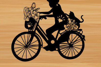 Intra απο ξύλο plywood 3mm-4mm πάχος Μικρό κορίτσι γάτας σε μέταλλο λουλουδιών ποδηλάτου Δίασταση 40x40 cm INTRAFABR-73702636