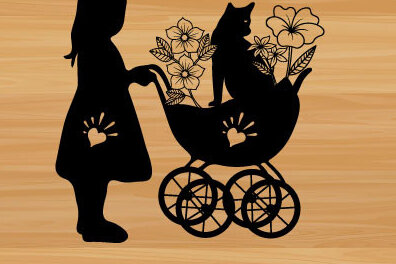 Intra απο ξύλο plywood 3mm-4mm πάχος Μικρό κορίτσι γάτας σε μέταλλο λουλουδιών ποδηλάτου Δίασταση 40x40 cm INTRAFABR-73702594