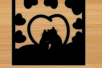 Intra απο ξύλο plywood 3mm-4mm πάχος Διακόσμηση τοίχου με λίμα με λέιζερ Cat Love Δίασταση 40x40 cm INTRAFABR-69974771