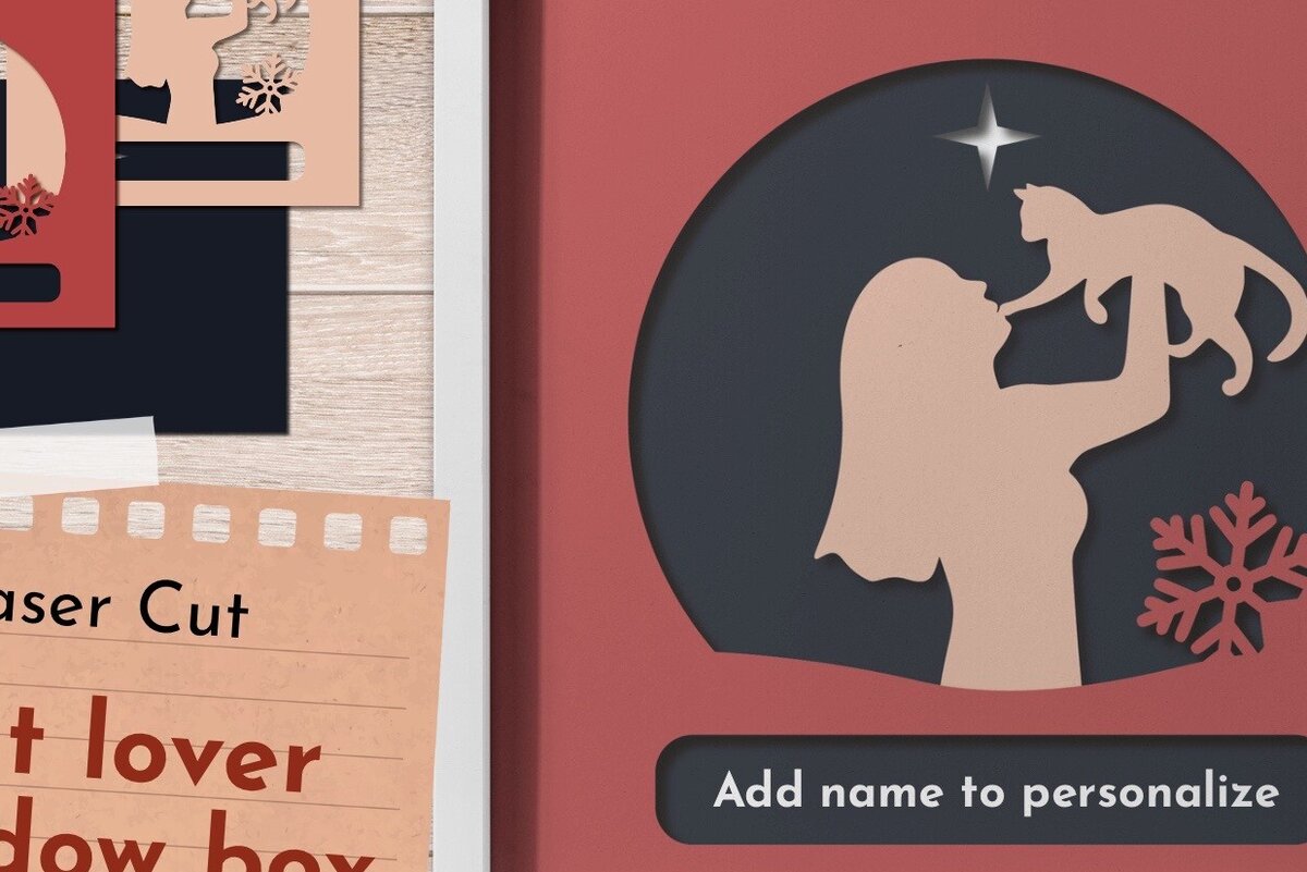 Σετ των 2 Intra απο ξύλο plywood 3mm-4mm πάχος Cat Lover Shadow Box, Cat Mom Light Box Δίασταση 25x25 cm INTRAFABR-81071070