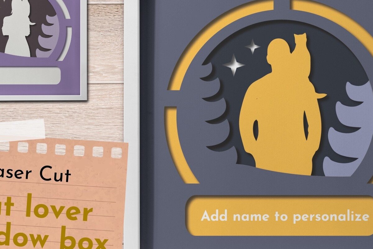 Σετ των 3 Intra απο ξύλο plywood 3mm-4mm πάχος Cat Lover Shadow Box, Feline Light Box Δίασταση 9x9 cm INTRAFABR-81096149