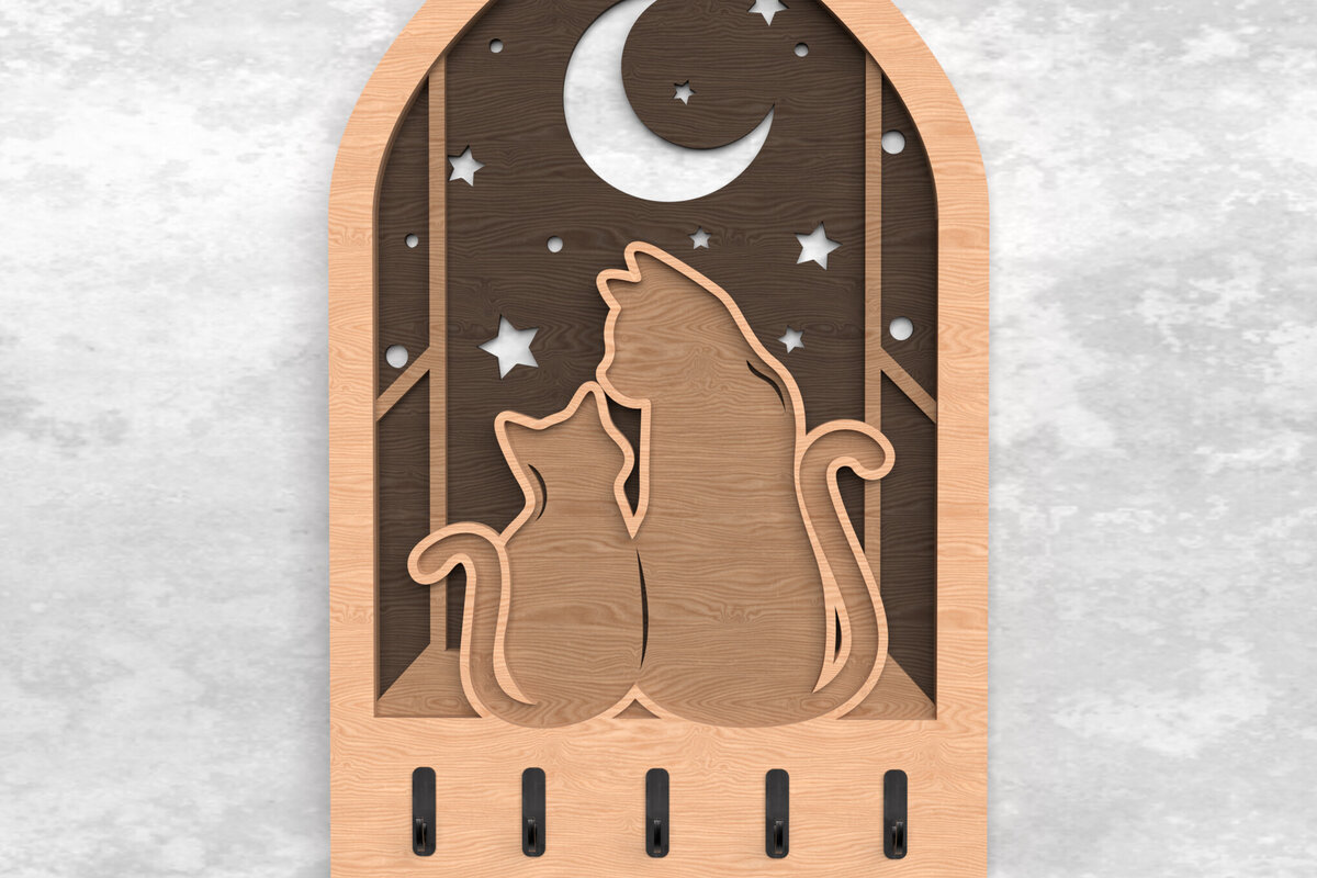 Σετ των 2 Intra απο ξύλο plywood 3mm-4mm πάχος Cat Lovers Key Holder Layered Δίασταση 15x15 cm INTRAFABR-117701535