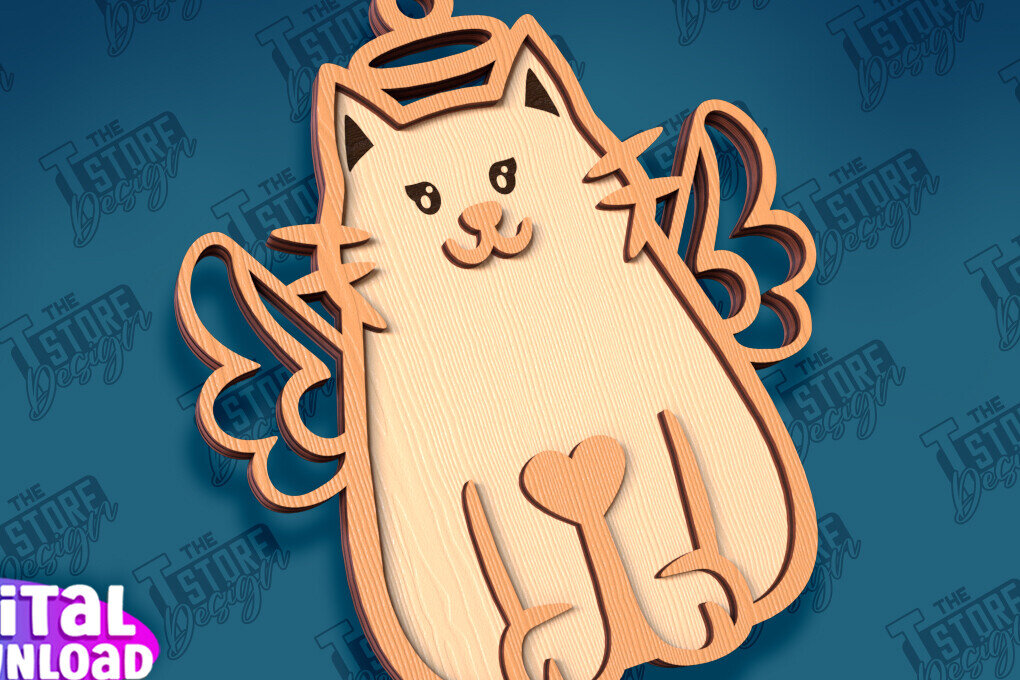 Σετ των 3 Intra απο ξύλο plywood 3mm-4mm πάχος Σχέδιο κοπής με λέιζερ στολίδι αναμνηστικού γάτας Δίασταση 8x8 cm INTRAFABR-95647415