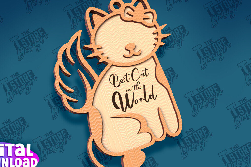 Σετ των 3 Intra απο ξύλο plywood 3mm-4mm πάχος Σχέδιο κοπής με λέιζερ στολίδι αναμνηστικού γάτας Δίασταση 8x8 cm INTRAFABR-95647316