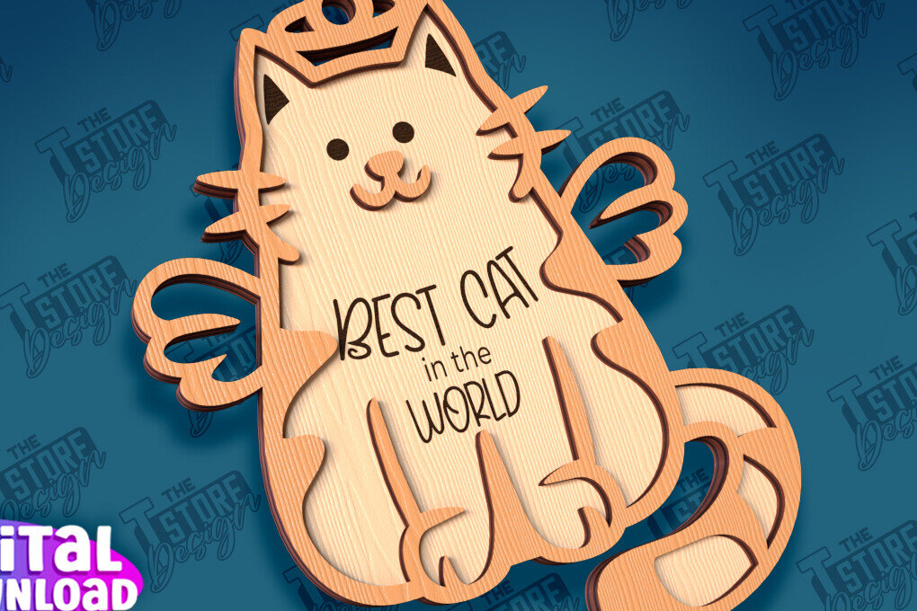 Σετ των 3 Intra απο ξύλο plywood 3mm-4mm πάχος Σχέδιο κοπής με λέιζερ στολίδι αναμνηστικού γάτας Δίασταση 8x8 cm INTRAFABR-95647379