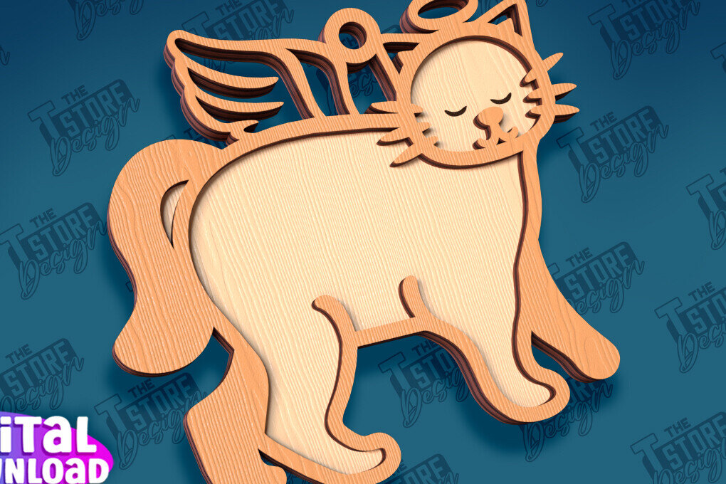 Σετ των 3 Intra απο ξύλο plywood 3mm-4mm πάχος Σχέδιο κοπής με λέιζερ στολίδι αναμνηστικού γάτας Δίασταση 8x8 cm INTRAFABR-95647384