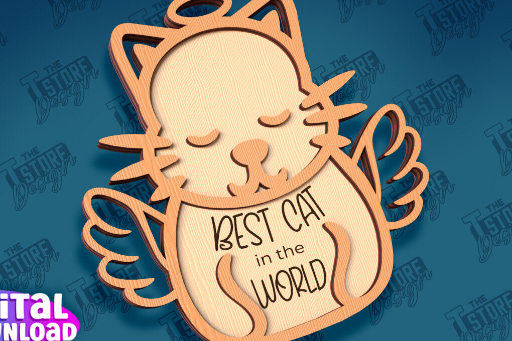 Σετ των 3 Intra απο ξύλο plywood 3mm-4mm πάχος Σχέδιο κοπής με λέιζερ στολίδι αναμνηστικού γάτας Δίασταση 8x8 cm INTRAFABR-95647395