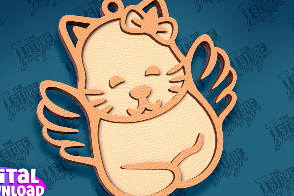 Σετ των 3 Intra απο ξύλο plywood 3mm-4mm πάχος Σχέδιο κοπής με λέιζερ στολίδι αναμνηστικού γάτας Δίασταση 8x8 cm INTRAFABR-95647403