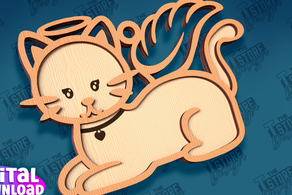 Σετ των 3 Intra απο ξύλο plywood 3mm-4mm πάχος Σχέδιο κοπής με λέιζερ στολίδι αναμνηστικού γάτας Δίασταση 8x8 cm INTRAFABR-95647409