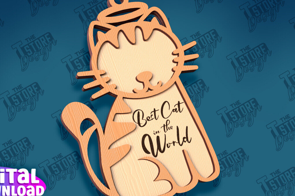 Σετ των 3 Intra απο ξύλο plywood 3mm-4mm πάχος Σχέδιο κοπής με λέιζερ στολίδι αναμνηστικού γάτας Δίασταση 8x8 cm INTRAFABR-95647261