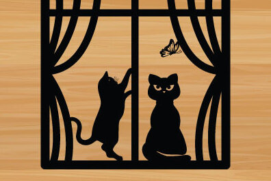 Intra απο ξύλο plywood 3mm-4mm πάχος κοπής με λέιζερ μεταλλικού τοίχου Cat Δίασταση 40x40 cm INTRAFABR-72474548