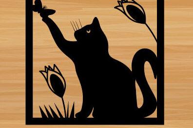 Intra απο ξύλο plywood 3mm-4mm πάχος κοπής με λέιζερ μεταλλικού τοίχου Cat Δίασταση 40x40 cm INTRAFABR-72027246