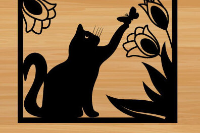 Intra απο ξύλο plywood 3mm-4mm πάχος κοπής με λέιζερ μεταλλικού τοίχου Cat Δίασταση 40x40 cm INTRAFABR-72109535