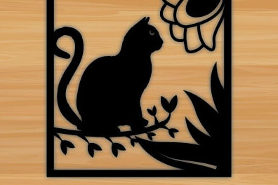 Intra απο ξύλο plywood 3mm-4mm πάχος κοπής με λέιζερ μεταλλικού τοίχου Cat Δίασταση 40x40 cm INTRAFABR-72027207