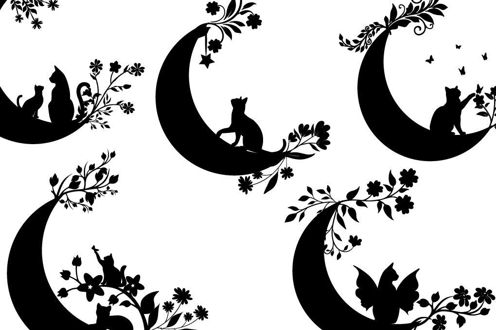 Σετ των 3 Intra απο ξύλο plywood 3mm-4mm πάχος Γάτα Φεγγάρι Wildflower Floral σχέδιο Δίασταση 15x15 cm INTRAFABR-76457825