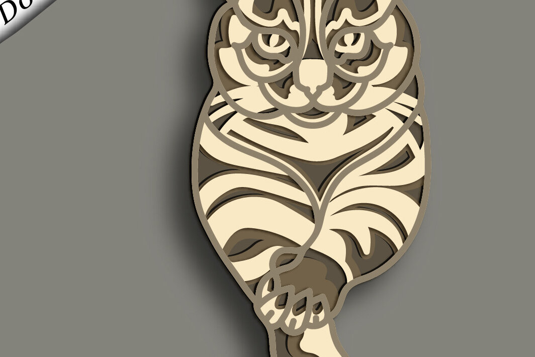 Intra απο ξύλο plywood 3mm-4mm πάχος Cat Multilayer 3D /Cat 3D Mandala Δίασταση 30x30 cm INTRAFABR-64136932