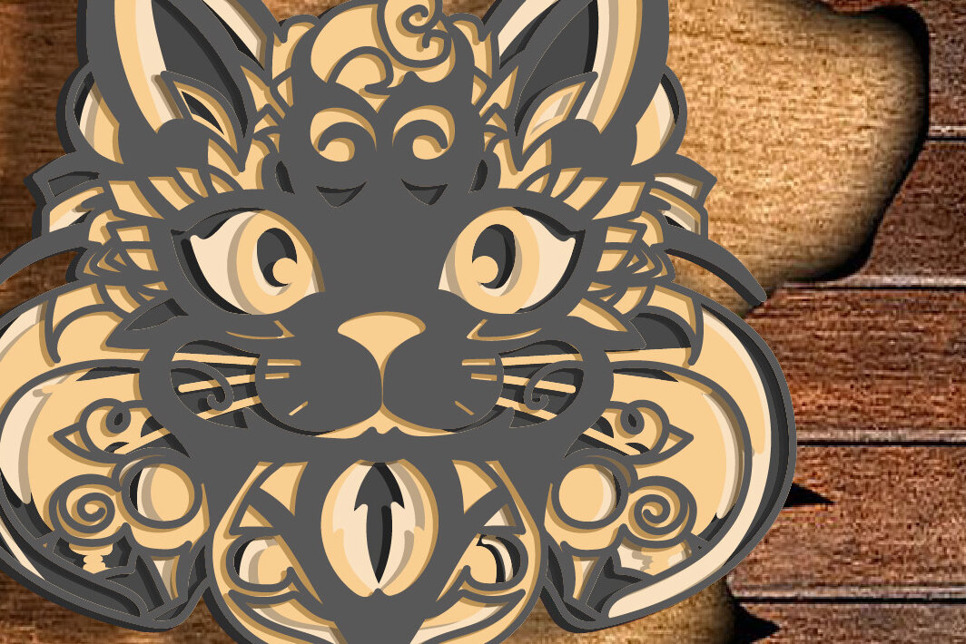 Intra απο ξύλο plywood 3mm-4mm πάχος Cat Multilayer 3D /Cat 3D Mandala/ Ca Δίασταση 30x30 cm INTRAFABR-73152092