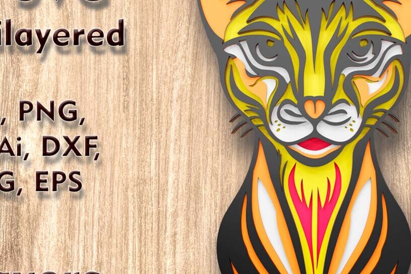 Σετ των 3 Intra απο ξύλο plywood 3mm-4mm πάχος 3d Cat Multilayer Δίασταση 6x6 cm INTRAFABR-112119840