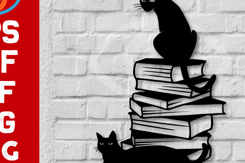 Intra απο ξύλο plywood 3mm-4mm πάχος Cat on Books Σχεδιασμός Τέχνης Τοίχου Δίασταση 40x40 cm INTRAFABR-67421838