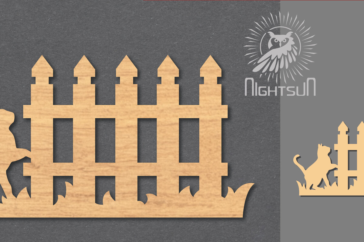 Σετ των 2 Intra απο ξύλο plywood 3mm-4mm πάχος Διακόσμηση κοπής με λέιζερ Cat on the Fence 1 Δίασταση 15x15 cm INTRAFABR-117327849