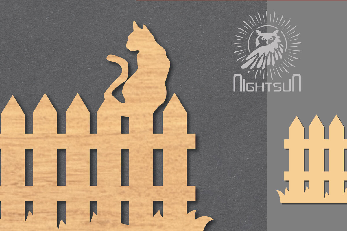 Σετ των 2 Intra απο ξύλο plywood 3mm-4mm πάχος Διακόσμηση κοπής με λέιζερ Cat on the Fence 2 Δίασταση 15x15 cm INTRAFABR-117327883