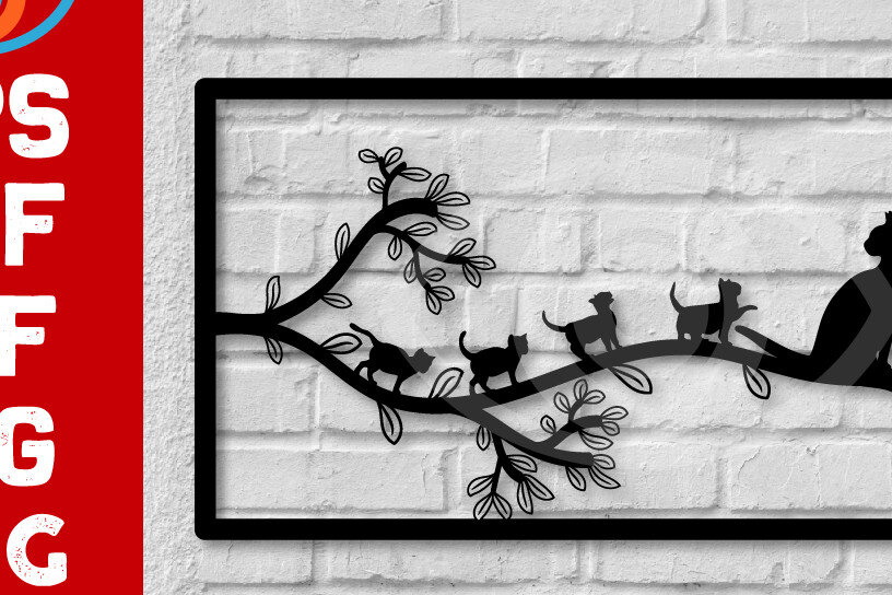 Intra απο ξύλο plywood 3mm-4mm πάχος Διακόσμηση τοίχου Cat on Tree Δίασταση 40x40 cm INTRAFABR-65100864