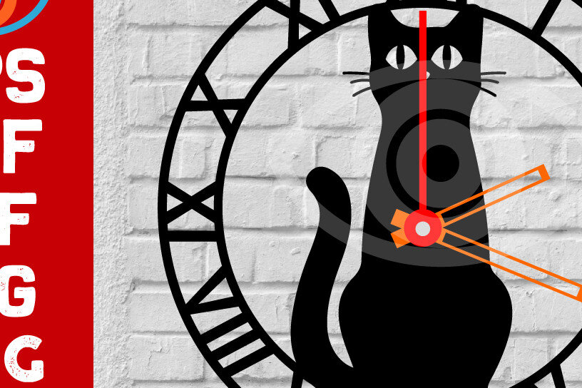 Intra απο ξύλο plywood 3mm-4mm πάχος Cat on Wall Clock Art Decor Design Δίασταση 40x40 cm INTRAFABR-68966787