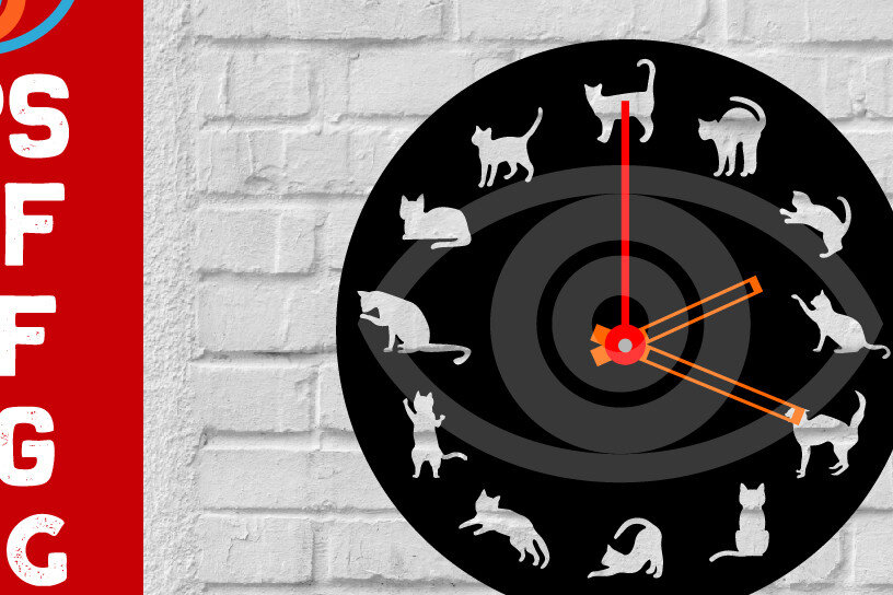 Intra απο ξύλο plywood 3mm-4mm πάχος Cat on Wall Clock Art Decor Design Δίασταση 40x40 cm INTRAFABR-69274624