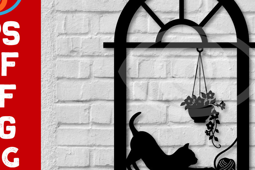 Intra απο ξύλο plywood 3mm-4mm πάχος Σχέδιο τέχνης τοίχου γάτα σε παράθυρο Δίασταση 40x40 cm INTRAFABR-68965673