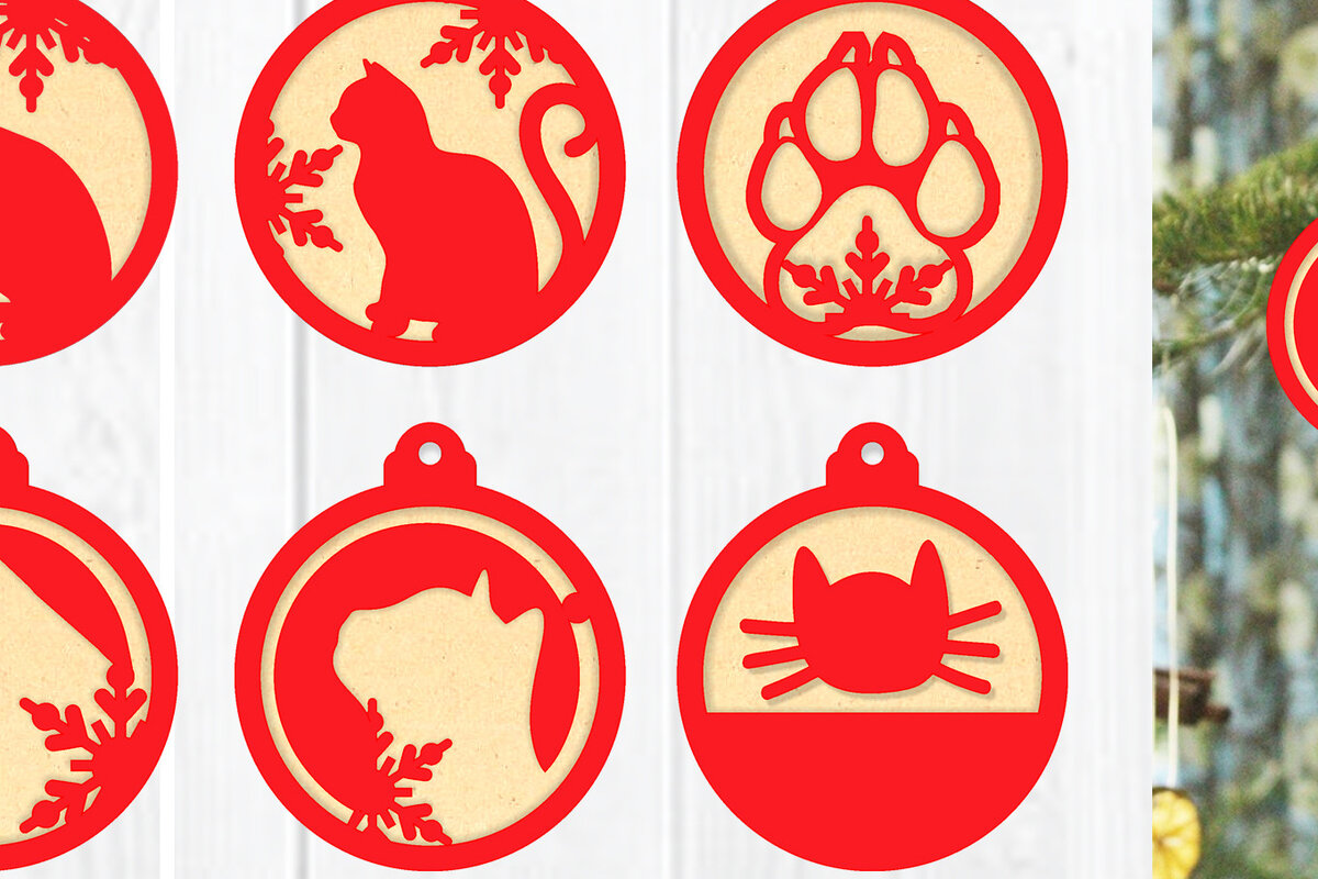 Σετ των 3 Intra απο ξύλο plywood 3mm-4mm πάχος Στολίδια για γάτες, Χριστουγεννιάτικα λέιζερ Δίασταση 8x8 cm INTRAFABR-17463405