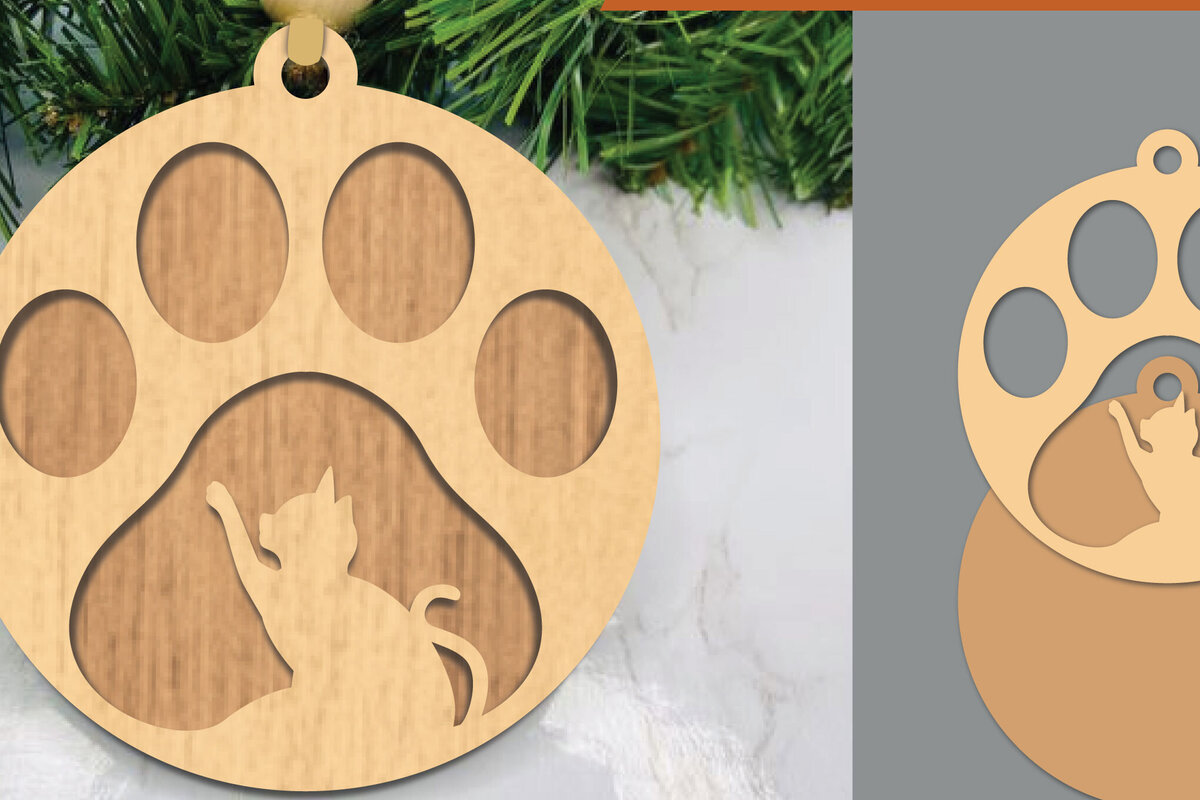 Σετ των 3 Intra απο ξύλο plywood 3mm-4mm πάχος Στολίδι με λέιζερ κοπής γάτας Δίασταση 8x8 cm INTRAFABR-105775413