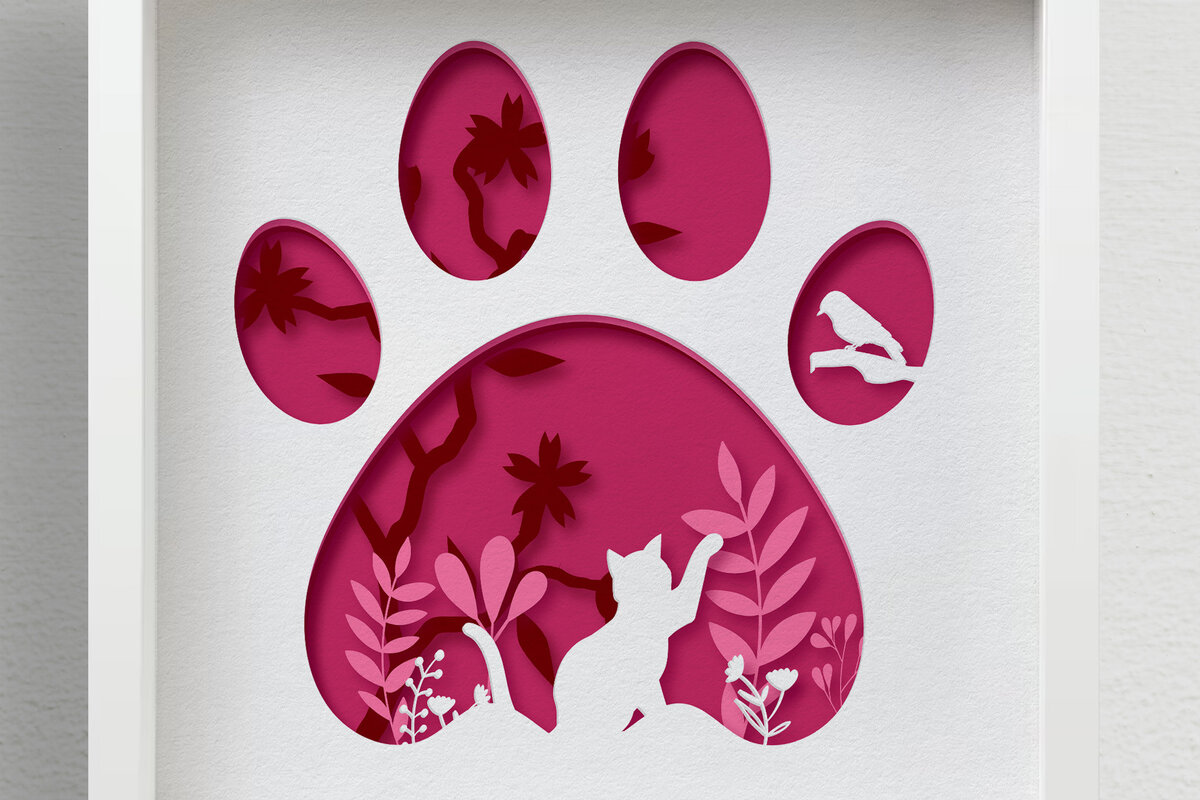 Intra απο ξύλο plywood 3mm-4mm πάχος Cat Paw Shadow Box , 3d Paper Cut Δίασταση 30x30 cm INTRAFABR-57735877