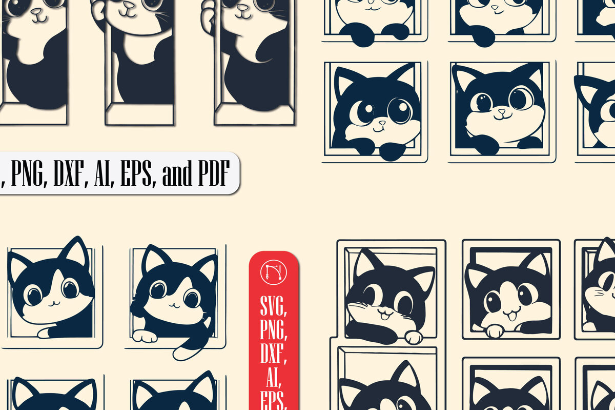 Σετ των 3 Intra απο ξύλο plywood 3mm-4mm πάχος Γάτα που κρυφοκοιτάζει από ένα παράθυρο Δίασταση 4x4 cm INTRAFABR-104801460