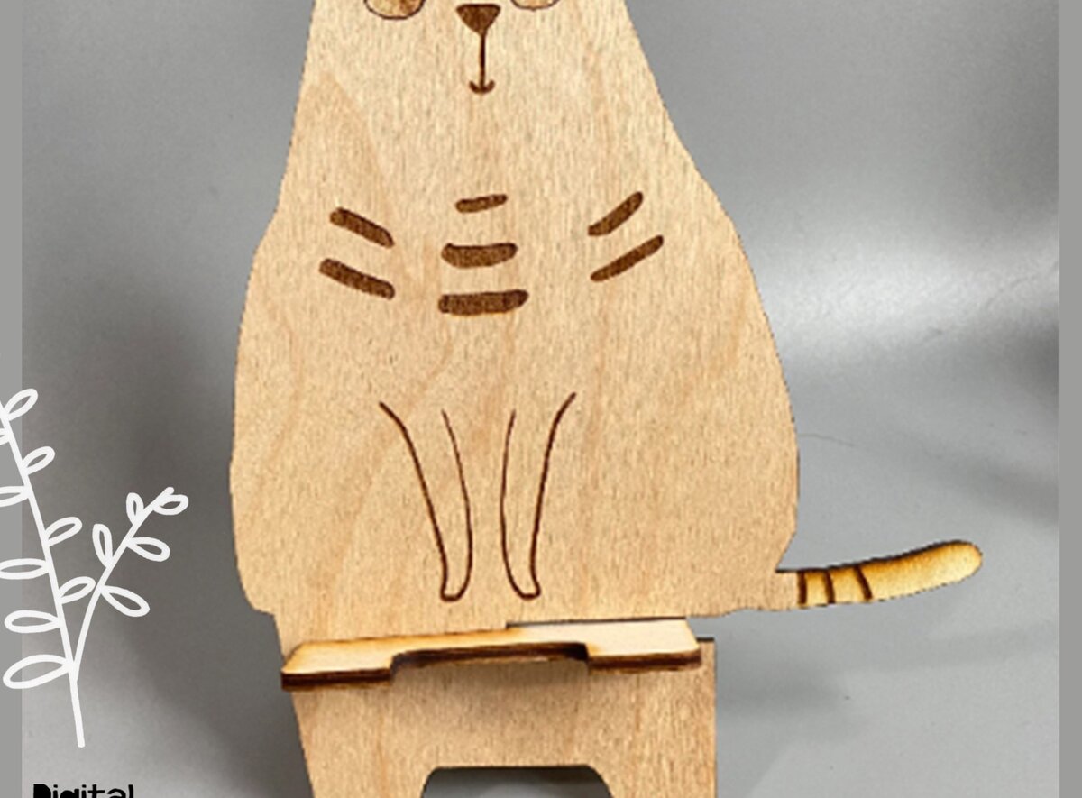 Σετ των 2 Intra απο ξύλο plywood 3mm-4mm πάχος κοπής με λέιζερ βάση στήριξης τηλεφώνου Cat Δίασταση 15x15 cm INTRAFABR-34640467