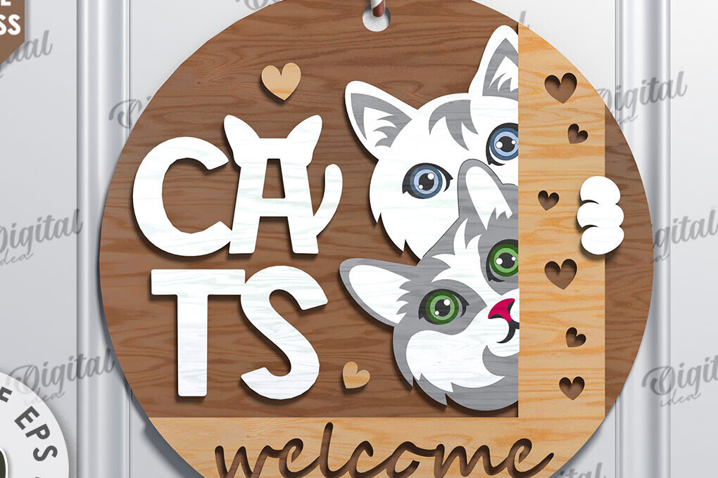 Σετ των 2 Intra απο ξύλο plywood 3mm-4mm πάχος Σχέδιο κοπής με λέιζερ στρογγυλή πινακίδα γάτα Δίασταση 30x20 cm INTRAFABR-111283513