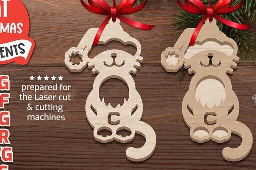 Σετ των 3 Intra απο ξύλο plywood 3mm-4mm πάχος Χριστουγεννιάτικο στολίδι Cat Santa , Κρεμάστρα Δίασταση 8x8 cm INTRAFABR-75104474