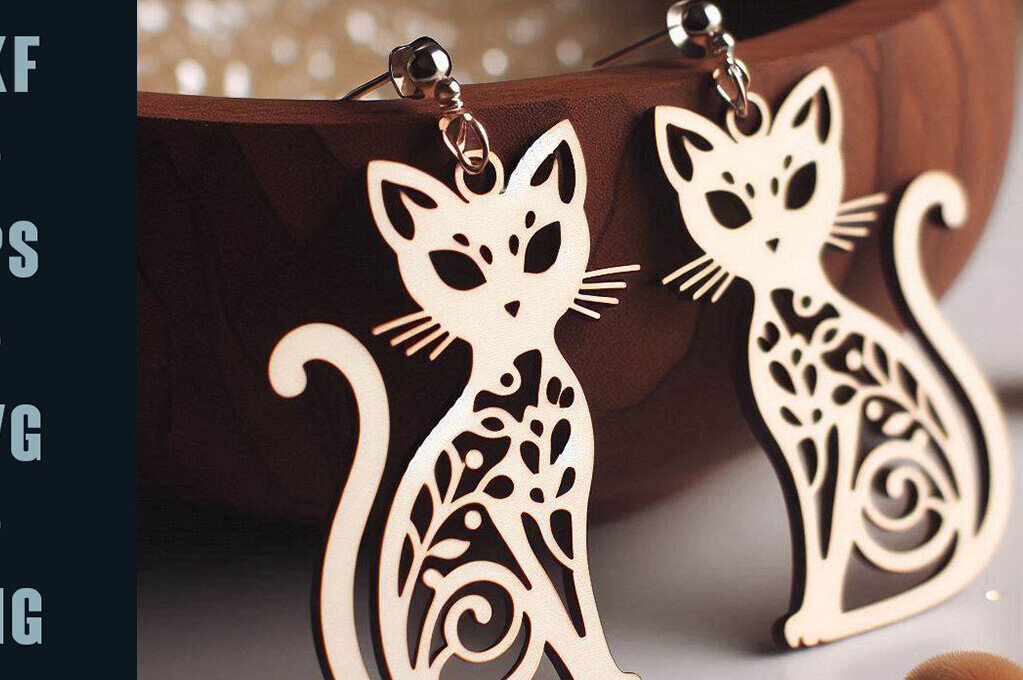 Σετ των 3 Intra απο ξύλο plywood 3mm-4mm πάχος Σκουλαρίκια σε σχήμα γάτας  | | Δίασταση 3x3 cm INTRAFABR-100849950