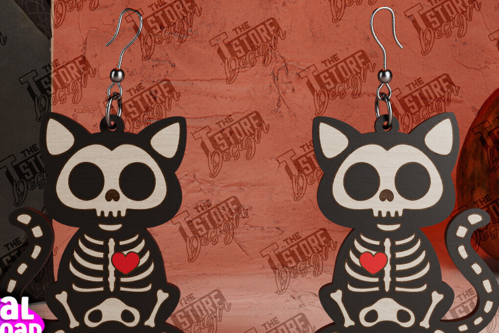 Σετ των 3 Intra απο ξύλο plywood 3mm-4mm πάχος Σκουλαρίκια σκελετός γάτας | Σχεδιασμός κοσμημάτων Δίασταση 3x3 cm INTRAFABR-104428539