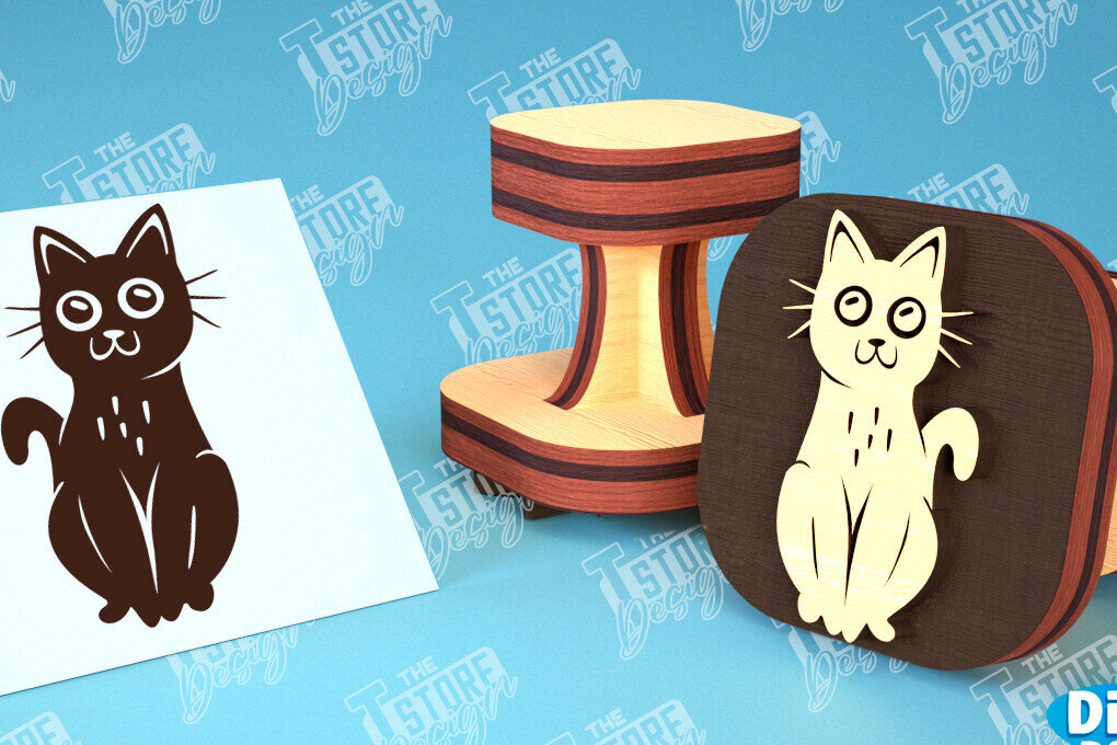Intra απο ξύλο plywood 3mm-4mm πάχος Σφραγίδα γάτας | Παιδικό Σχέδιο | CNC Δίασταση 30x20 cm INTRAFABR-99549626