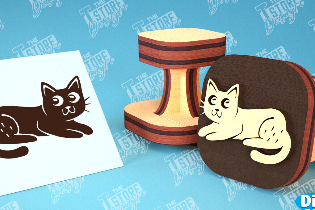 Intra απο ξύλο plywood 3mm-4mm πάχος Σφραγίδα γάτας | Παιδικό Σχέδιο | CNC Δίασταση 30x20 cm INTRAFABR-99549584