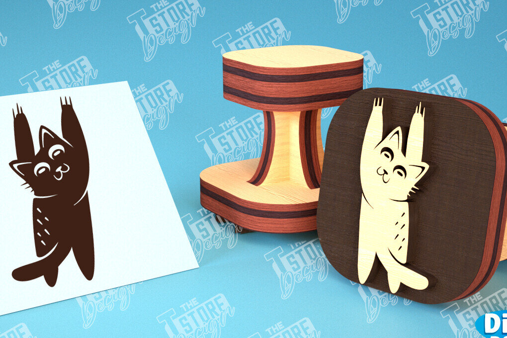 Intra απο ξύλο plywood 3mm-4mm πάχος Σφραγίδα γάτας | Παιδικό Σχέδιο | CNC Δίασταση 30x20 cm INTRAFABR-99549593