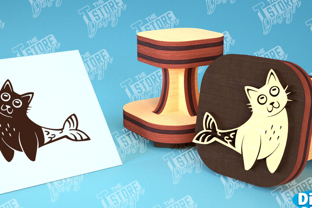 Intra απο ξύλο plywood 3mm-4mm πάχος Σφραγίδα γάτας | Παιδικό Σχέδιο | CNC Δίασταση 30x20 cm INTRAFABR-99549613